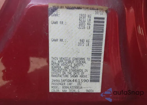 2013 Nissan Altima 2.5 S from USA, damaged, VIN 1N4AL3AP5DN461590